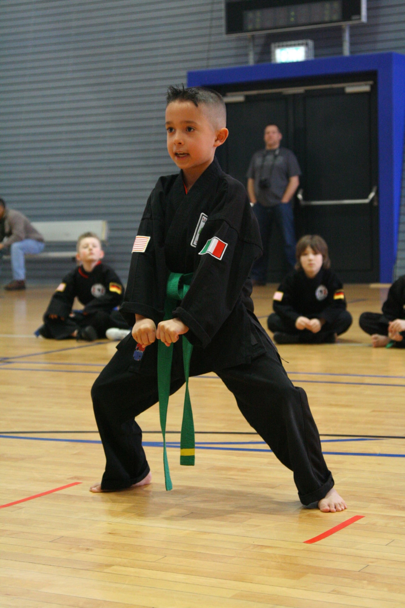 Isiah Montoya competes in the 9th Annual United States Air Force in Europe Martial Arts Tournament at Ramstein Air Base, Germany. Isiah took third place in the Sparring competition. (U.S. Air Force photo/Damon Whitney)