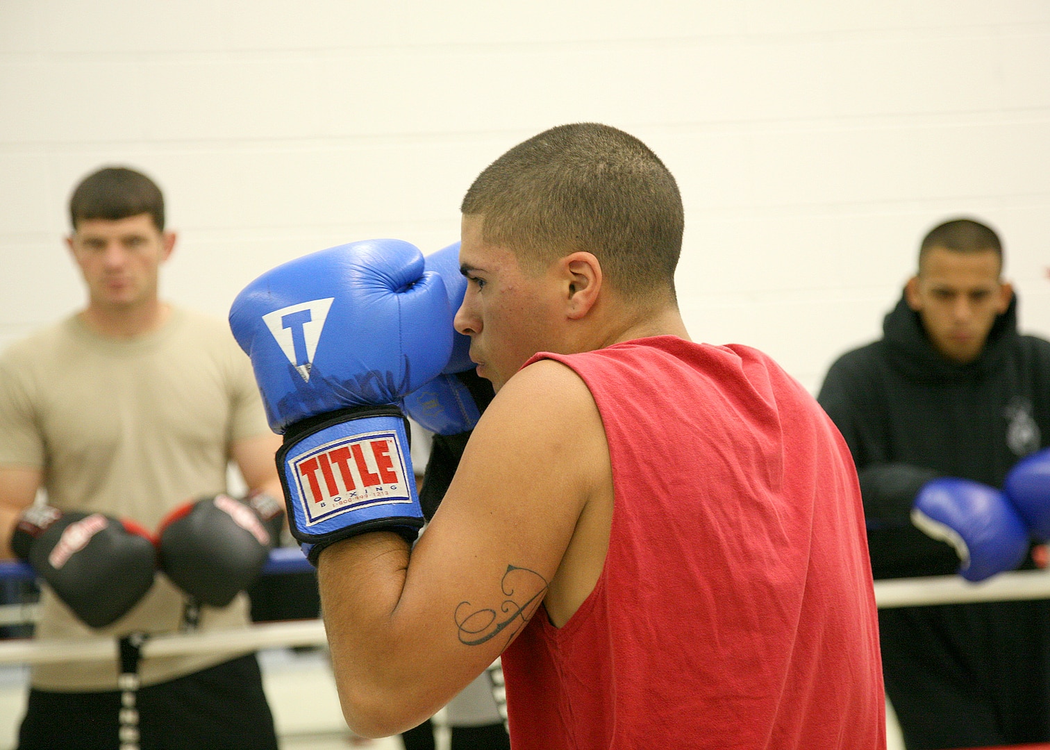 3/24/2009 - Anthony Nieves works on his form during the Air Force boxing camp at the Bennett Fitness Center. Nieves is from MacDill Air Force Base, Fla. (USAF photo by Robbin Cresswell)