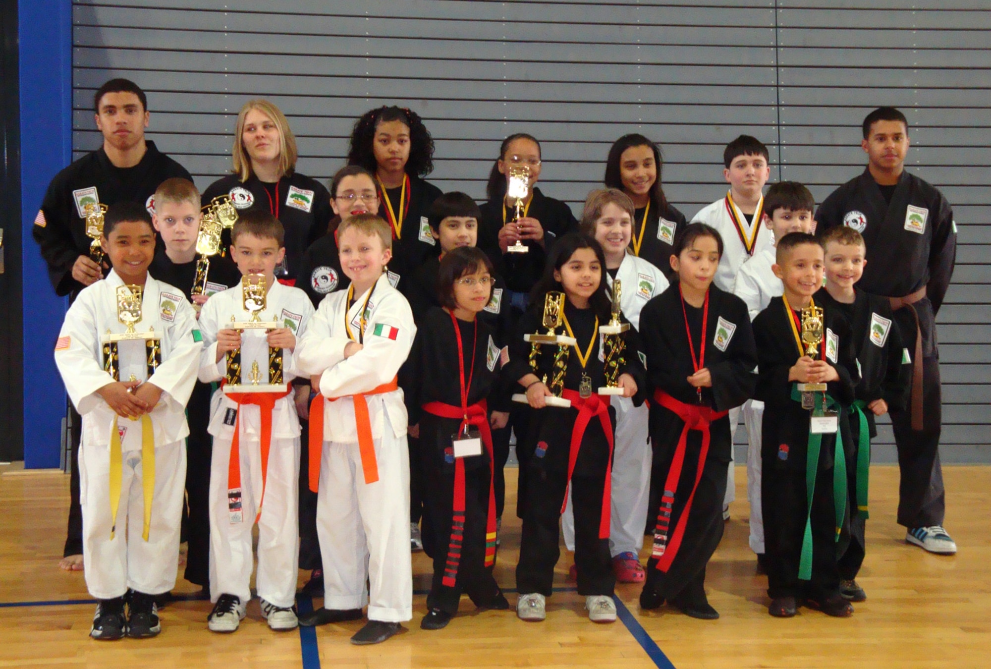 The Aviano Karate Tech team competed in the 9th Annual United States Air Force in Europe Martial Arts Tournament at Ramstein Air Base, Germany. The Karate Tech team took home 19 trophies and an overall first place during the competition. (U.S. Air Force photo/Damon Whitney)                  