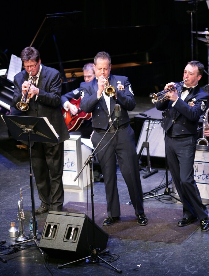 Wayne Bergeron, MSgt Kevin Burns, and MSgt Brian MacDonald perform a three trumpet feature at the National Trumpet Competition.