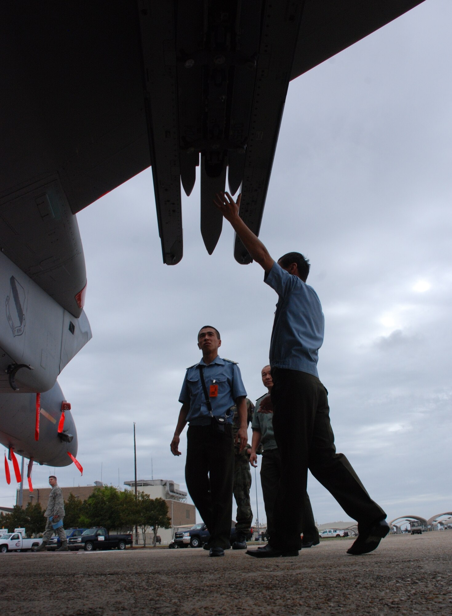 EGLIN AIR FORCE BASE, Fla.--Air traffic control officers from the Kyrgyzstan air force view an F-15 static display during an exchange program here. The officers were at the base for a three-day tour of the air traffic control and operation facilities. (U.S. Air Force photo/Staff Sgt. Mike Meares)