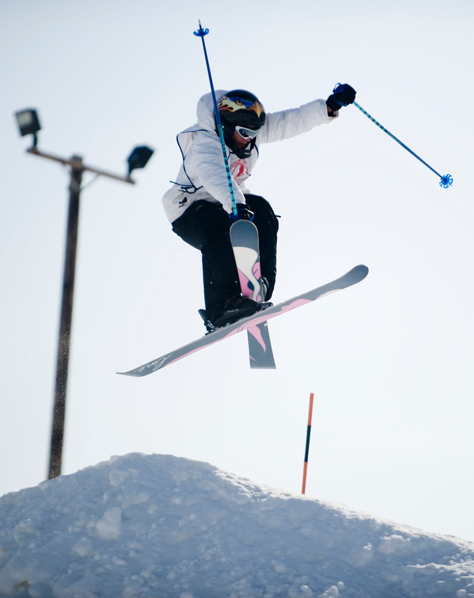 ELMENDORF AIR FORCE BASE, Alaska -- William Campbell takes air in Big Air Competition at Hillberg March 28, 2009. The staff at Hillberg put on a spring party over the weekend that included Big Air Competition and Splash Landing Competition.(U.S. Air Force photo by Senior Airman Jonathan Steffen)