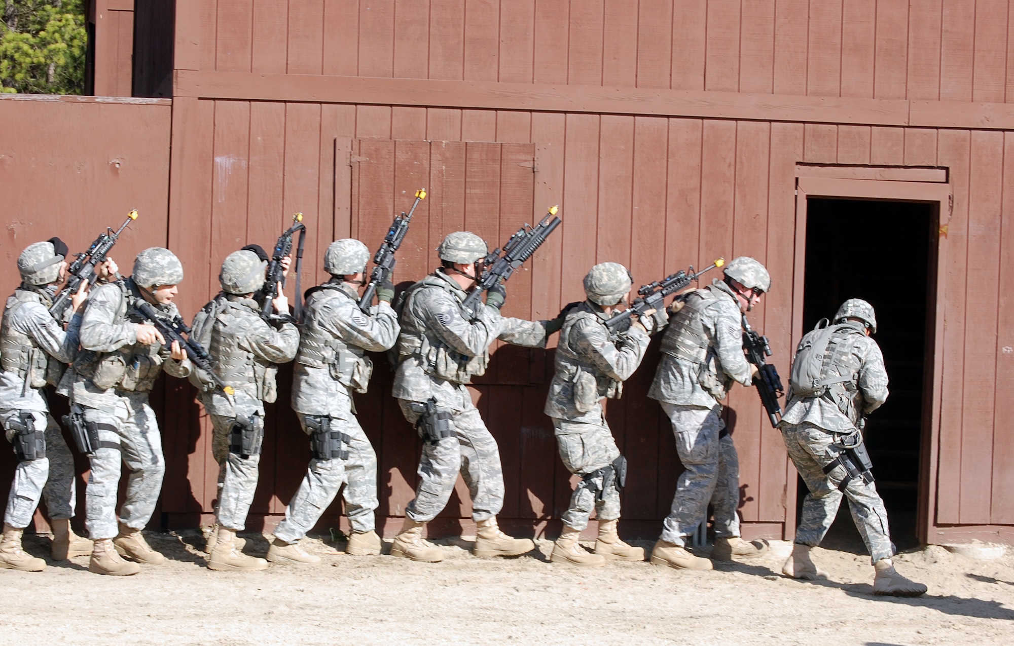 Security forces Airmen training for an upcoming deployment participate in a field course for military operations in urban terrain on a Fort Dix, N.J., range on March 31, 2009.  The training is taught by the U.S. Air Force Expeditionary Center's 421st Combat Training Squadron. (U.S. Air Force Photo/Tech. Sgt. Scott T. Sturkol)