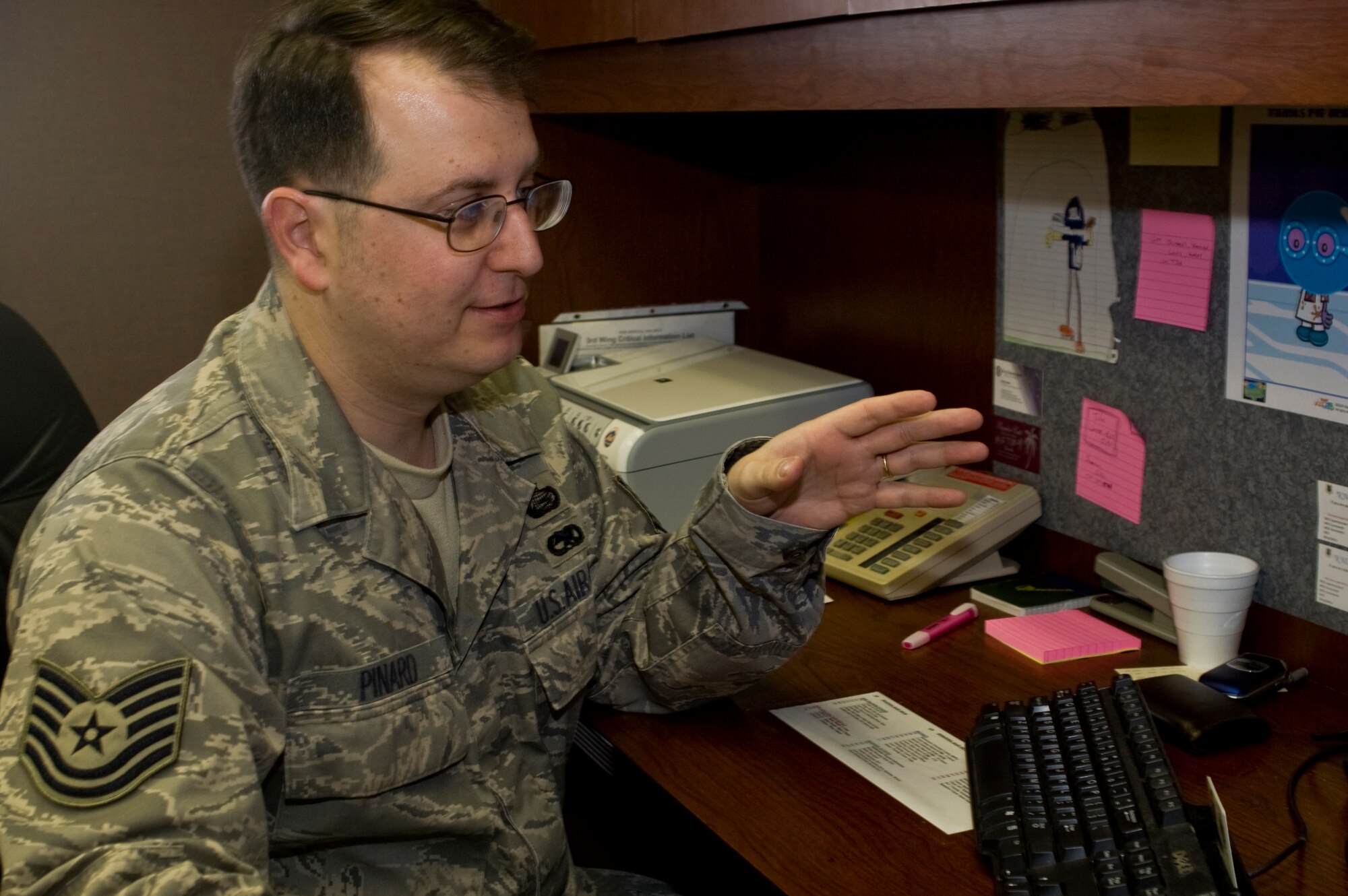 ELMENDORF AIR FORCE BASE, Alaska -- Tech. Sgt. Douglas Pinard ensures Airmen are up to date with their training. Pinard, the NCO in charge of the 3rd MOS Maintenance Training Flight scheduling element here, was named the Air Force's 2008 Education and Training Manager of the Year, Junior Enlisted Support Level. (U.S. Air Force photo/Airman Jack Sanders)