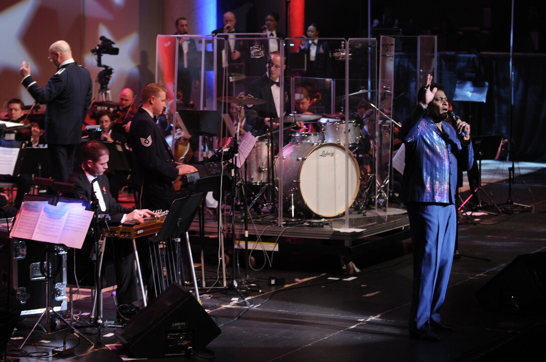Country Singer/Songwriter Charley Pride, performed with The United States Air Force Band, conducted by Colonel Dennis M. Layendecker, the Commander and Music Director of the Band.  
The free Guest Artist Series (GAS) concert took place on February 22 at the Daughters of the American Revolution Constitution Hall. (U.S. Air Force photo by Staff Sgt. Dan DeCook)
