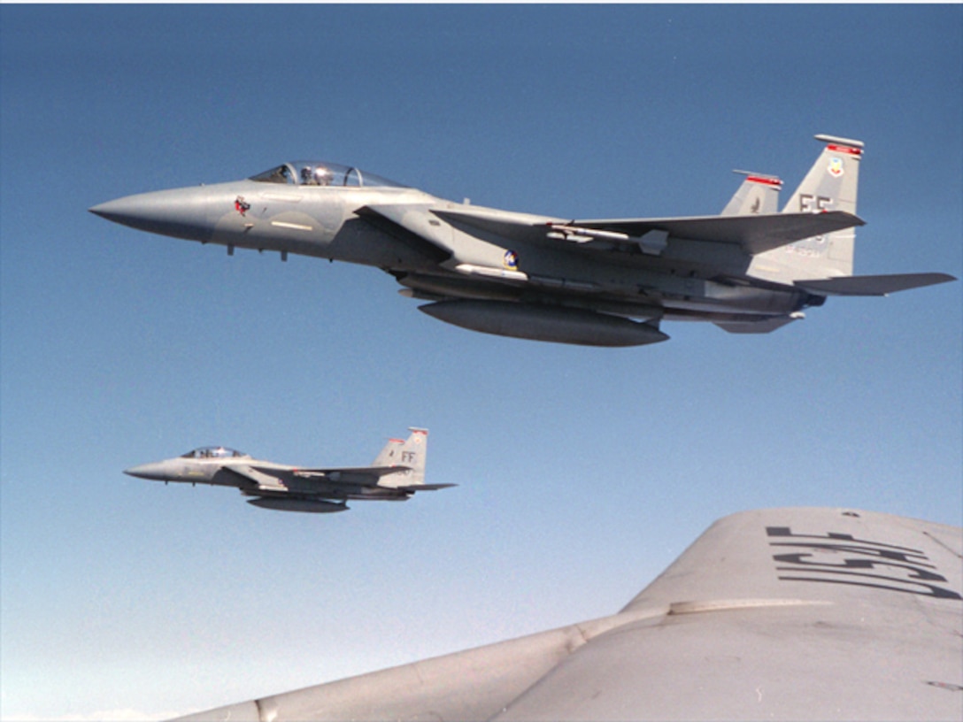 Fighters waiting to be refueled from 141ARW KC-135R from Fairchild AFB WA