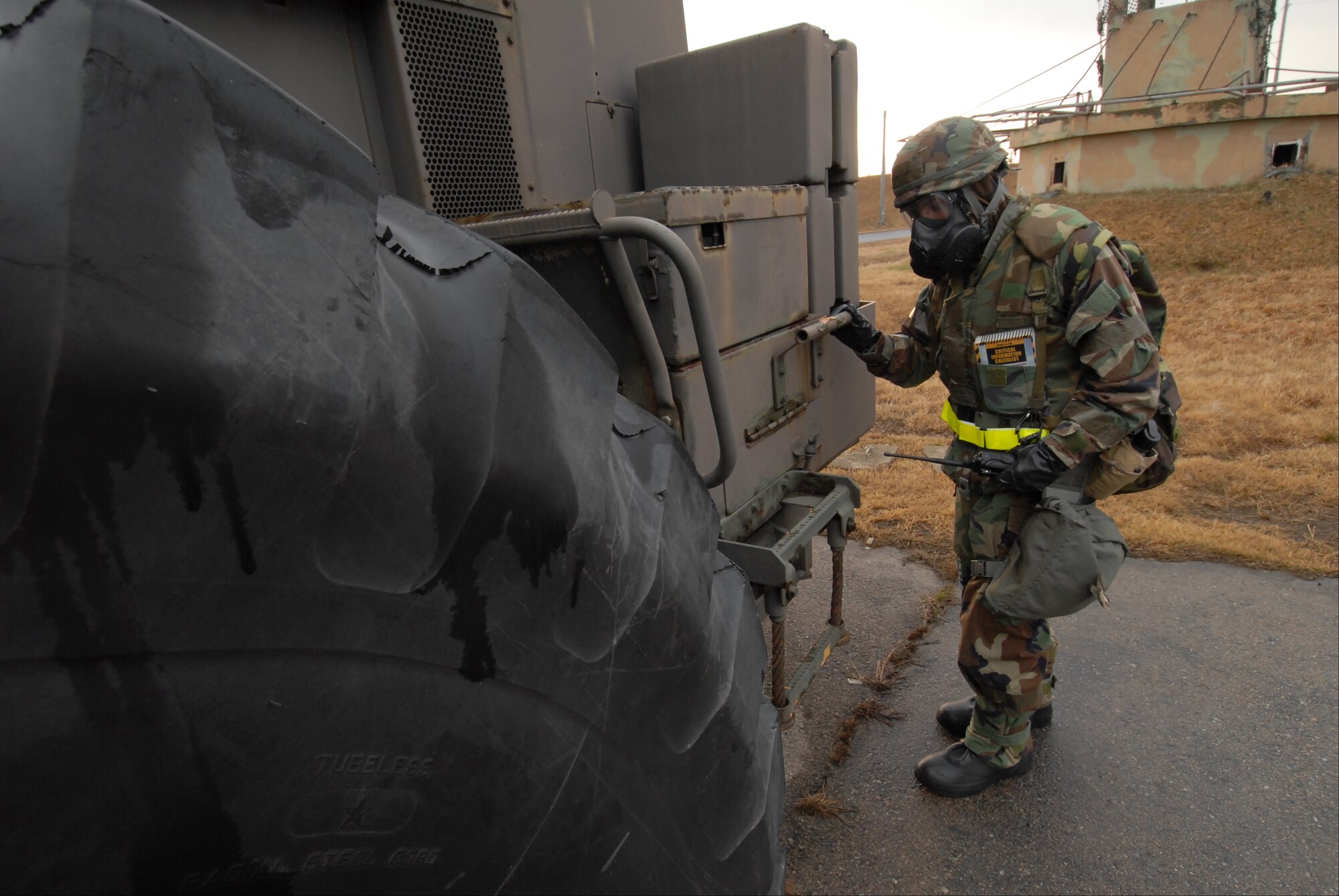 Senior Airman Jason Landis 8th Maintenance Squadron, checks M-8 paper while performing Post Attack Reconnaissance checks at Kunsan Air Base, Republic of Korea, March 31, 2009. Kunsan Airmen are currently participating in the peninsula-wide Operational Readiness Exercise Beverly Bulldog 09-02 in preparation for an upcoming Operational Readiness Inspection. (U.S. Air Force Photo by Master Sgt. John M. Foster)

