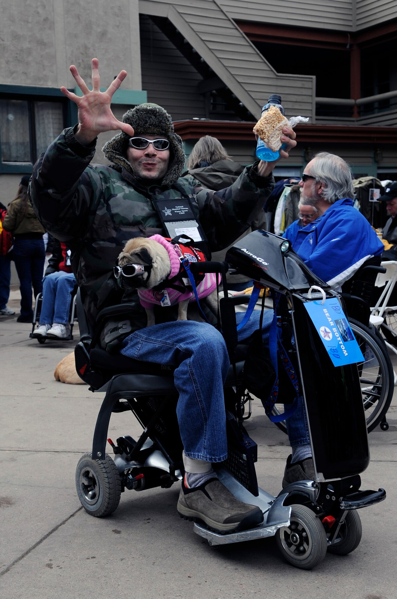 Mark Kline and his dog, Sage, attend the "Taste of Snowmass" March 29 for the 23rd National Disabled American Veterans Winter Sports Clinic in Snowmass Village, Colo. Mr. Kline was formerly in the Army and is from Mexico, N.Y. (U.S. Air Force photo/Staff Sgt. Desiree N. Palacios)