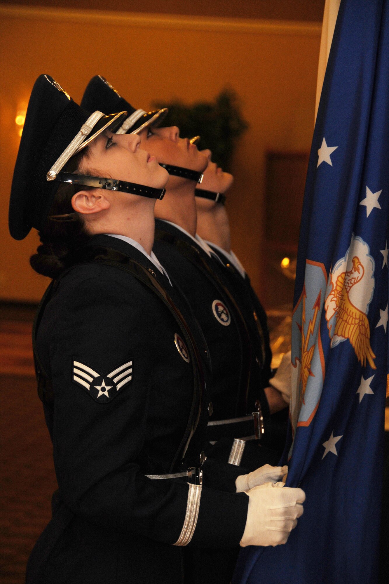 MISAWA AIR BASE, Japan -- Members of an all-female Honor Guard post colors during a Women's History Month observance breakfast March 27, 2009. The breakfast included poem readings, skits, and speeches by Airman 1st Class Sylvia Flores and Chief Master Sgt. Lisa Kuehnl. (U.S. Air Force photo by Senior Airman Jamal D. Sutter)