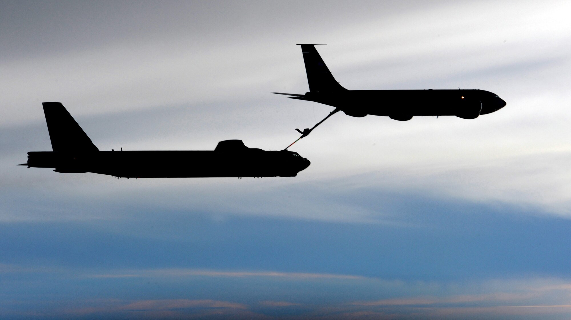 A B-52 Stratofortress from Minot Air Force Base, N.D., receives fuel from a KC-135 Stratotanker over the Pacific Ocean during exercise Tropic Fury. Airmen of the 434th Air Refueling Wing from Grissom Air Reserve Base, Ind., recently completed a deployment in support of Pacific refueling operations. (U.S. Air Force photo/Master Sgt. Kevin J. Gruenwald) 
