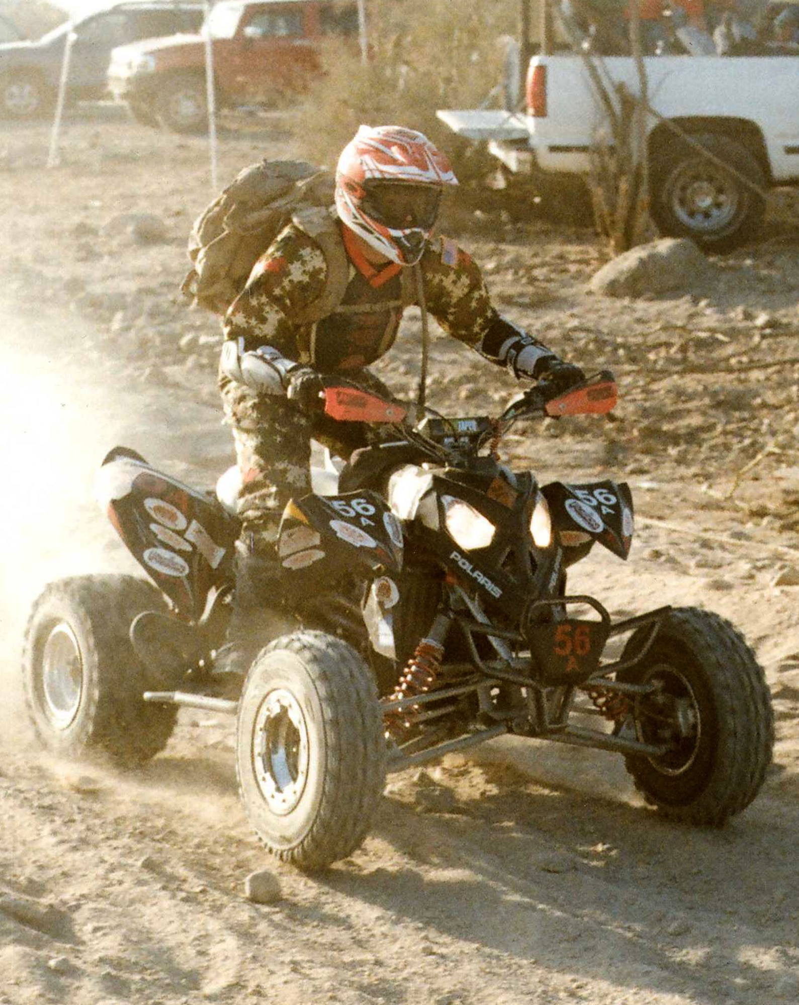 Tech. Sgt. Brent Renholm, 302nd Operations Group life support technician, races his ATV March 13-15 through the desert sands of Baja California in Mexico during the 23rd ANNUAL TECATE SCORE San Felipe 250 all-terrain motor race. As first-time racers, both Sergeant Renholm and a friend placed 10th in their division during the race. (Courtesy photo)