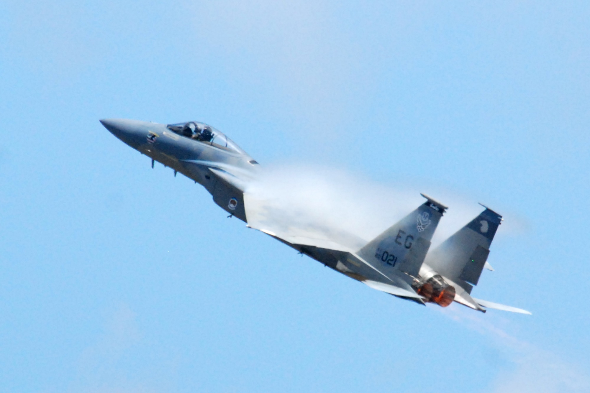 EGLIN AIR FORCE BASE, Fla. -- Capt. Sam "Nuke" Joplin, F-15 West Coast Demonstration Team pilot, performs aerial maneuvers to display the F-15C Eagle capabilities as a single-role fighter designed for air-to-air missions to hundreds of base and community spectators during their final demonstration here May 1. The Air Combat Command demo team has performed more than 150 times to spectators around the globe over the last two years. This is the final demonstration for the F-15C Eagle completing a 26-year career, which began in 1983. (U.S. Air Force photo by Staff Sgt. Mike Meares)