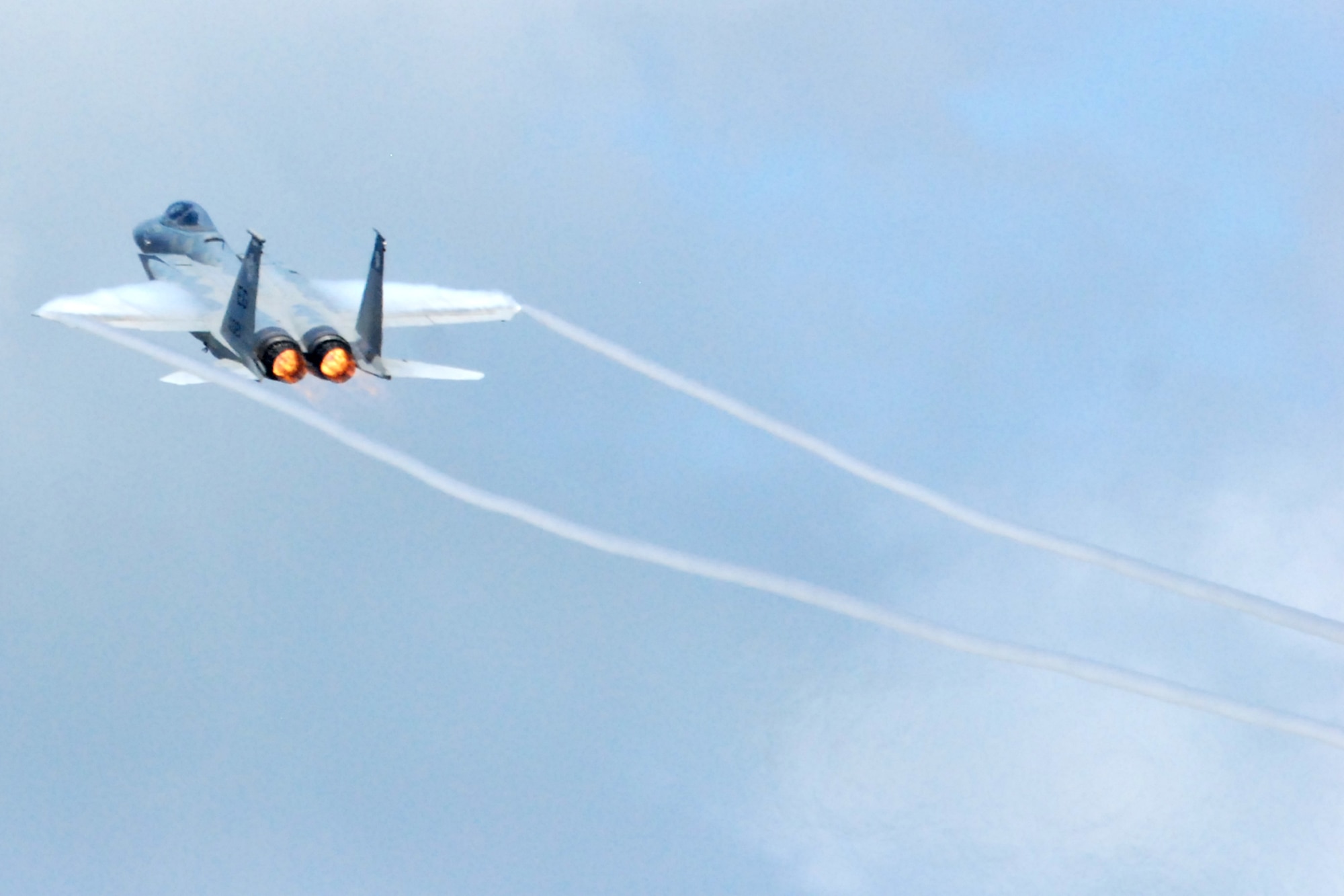 EGLIN AIR FORCE BASE, Fla. -- Capt. Sam "Nuke" Joplin, F-15 West Coast Demonstration Team pilot, performs aerial maneuvers to display the F-15C Eagle capabilities as a single-role fighter designed for air-to-air missions to hundreds of base and community spectators during their final demonstration here May 1. The Air Combat Command demo team has performed more than 150 times to spectators around the globe over the last two years. This is the final demonstration for the F-15C Eagle completing a 26-year career, which began in 1983. (U.S. Air Force photo by Staff Sgt. Mike Meares)