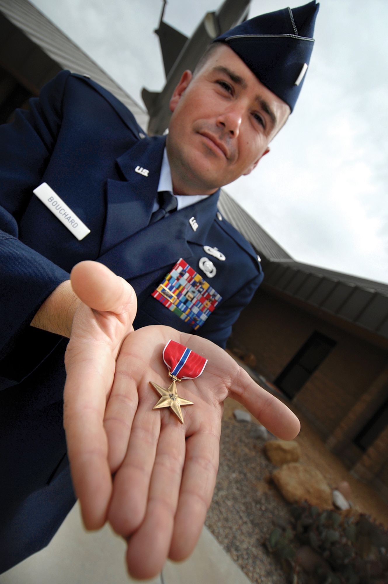 First Lt. Bryan Bouchard, 56th Fighter Wing deputy chief of public affairs, was awarded the Bronze Star April 24.(U.S. Air Force photo/Tech. Sgt. Jeffrey Wolfe.)