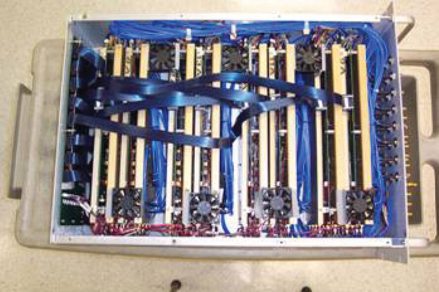 Beam steering module for Joint Aircraft Survivability Program Office low-band array critical component test. (U.S. Air Force photo)