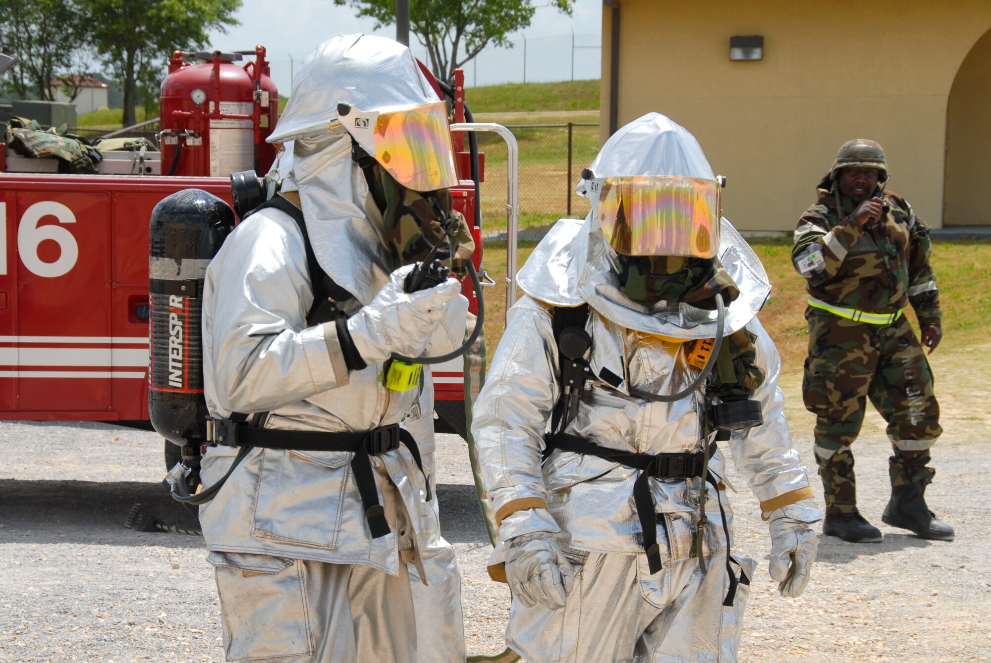 Members of the Maxwell Fire Department respond to an exercise call at Blue Thunder during the exercise. (U.S. Air Force photo by Jamie Pitcher)