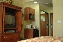 The interior of room 1112 in the main building at the Westwind Inn sits cleaned and ready for hotel guests April 27. (U.S. Air Force photo/Nick DeCicco)