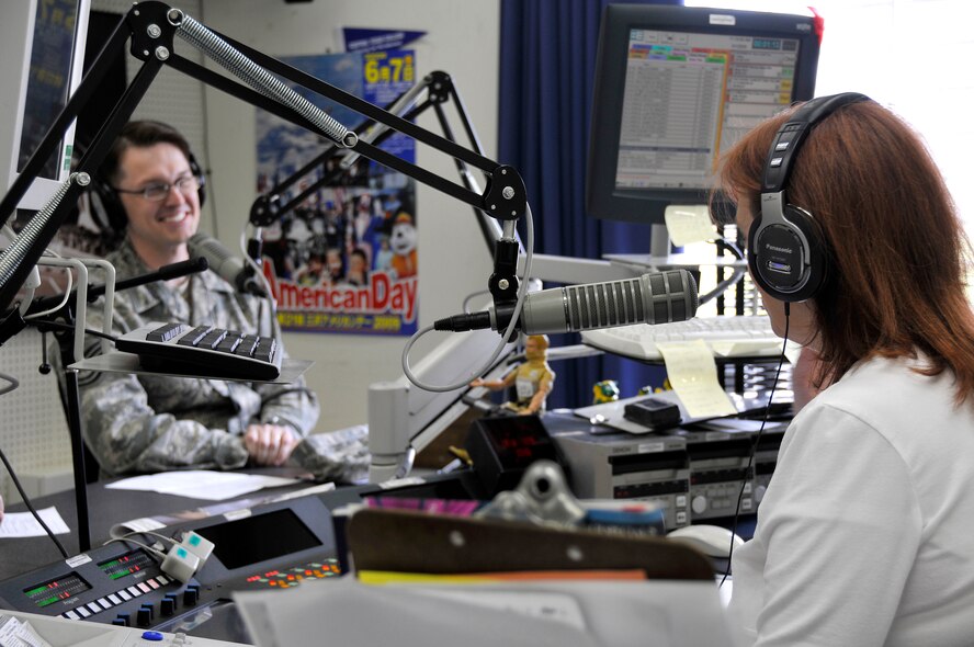 Tech Sgt. Erick Tyndall, 35th Communications Squadron, offers live assistance on the radio show the "Geek Squad" May 1, 2009. Sergeant Tyndall has been stationed at Misawa Air Base for over two years.  (U.S. Air Force photo by Senior Airman Chad Strohmeyer)