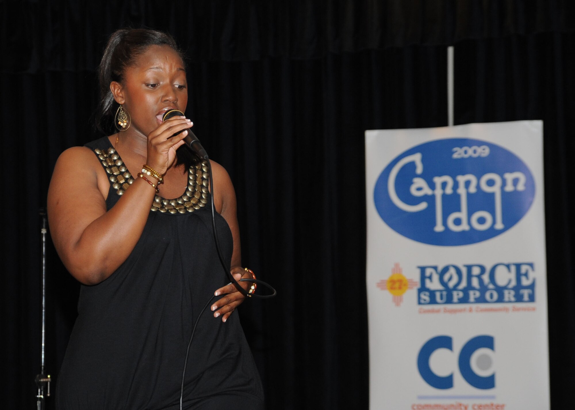 CANNON AIR FORCE BASE, N.M.-- Staff Sgt. Tamia Griffie, 27th Special Operations Medical Operations Squadron, one of 10 other contestants at the 2009 Cannon Idol show at the Landing May 5. Sergeant Griffie won first place and $300. (U.S. Air Force photo by Airman 1st Class Maynelinne De La Cruz)
