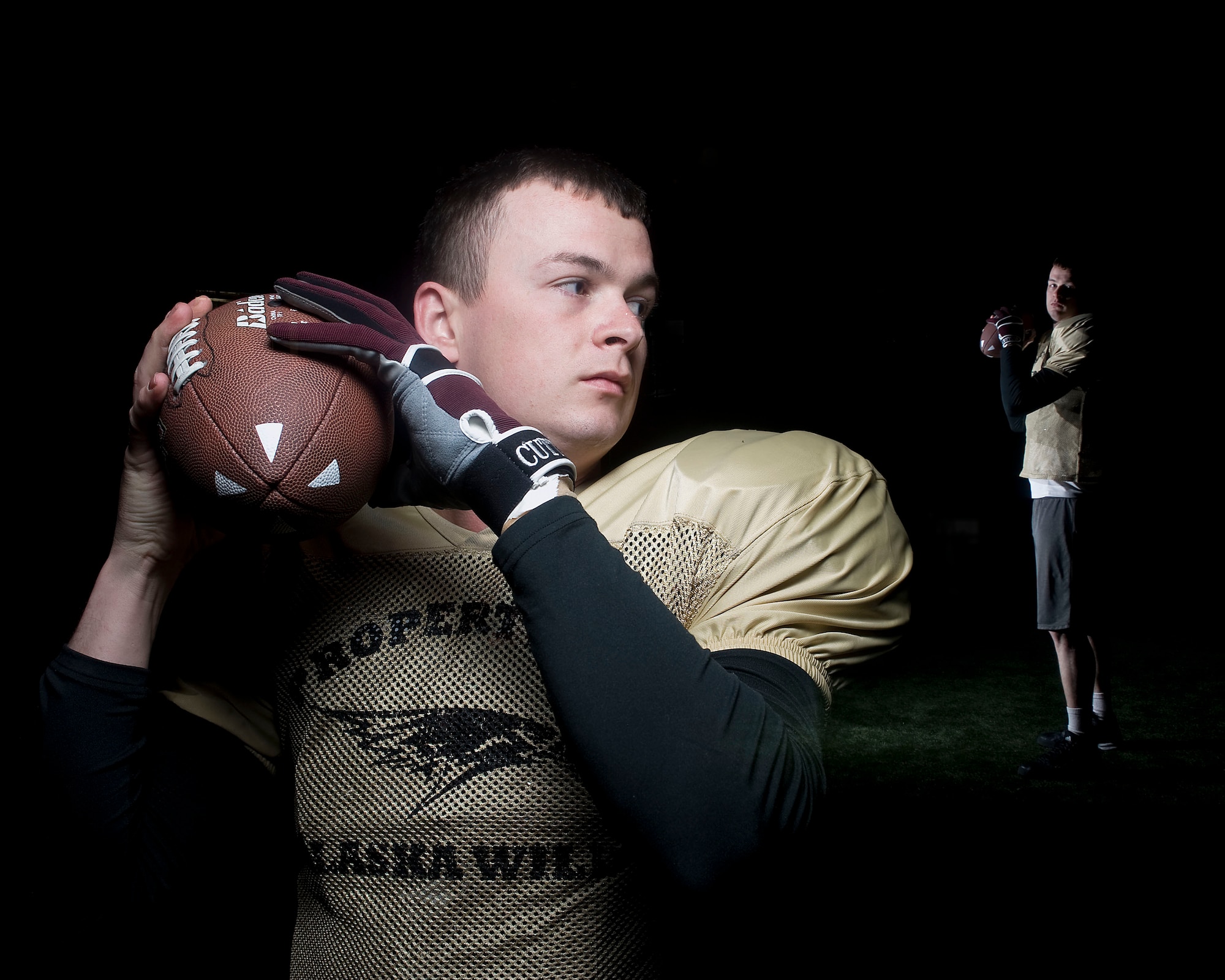 ANCHORAGE, Alaska--Staff Sgt. Earl Mason poses for a portrait during a practice April 27, 2009. Sgt. Mason is the non-commission officer in charge of emergency management of logistics from the 3rd Civil Engineer Squadron and he also plays for the Alaska Wild, an indoor professional football team. (U.S. Air Force photo/Senior Airman Jonathan Steffen)  