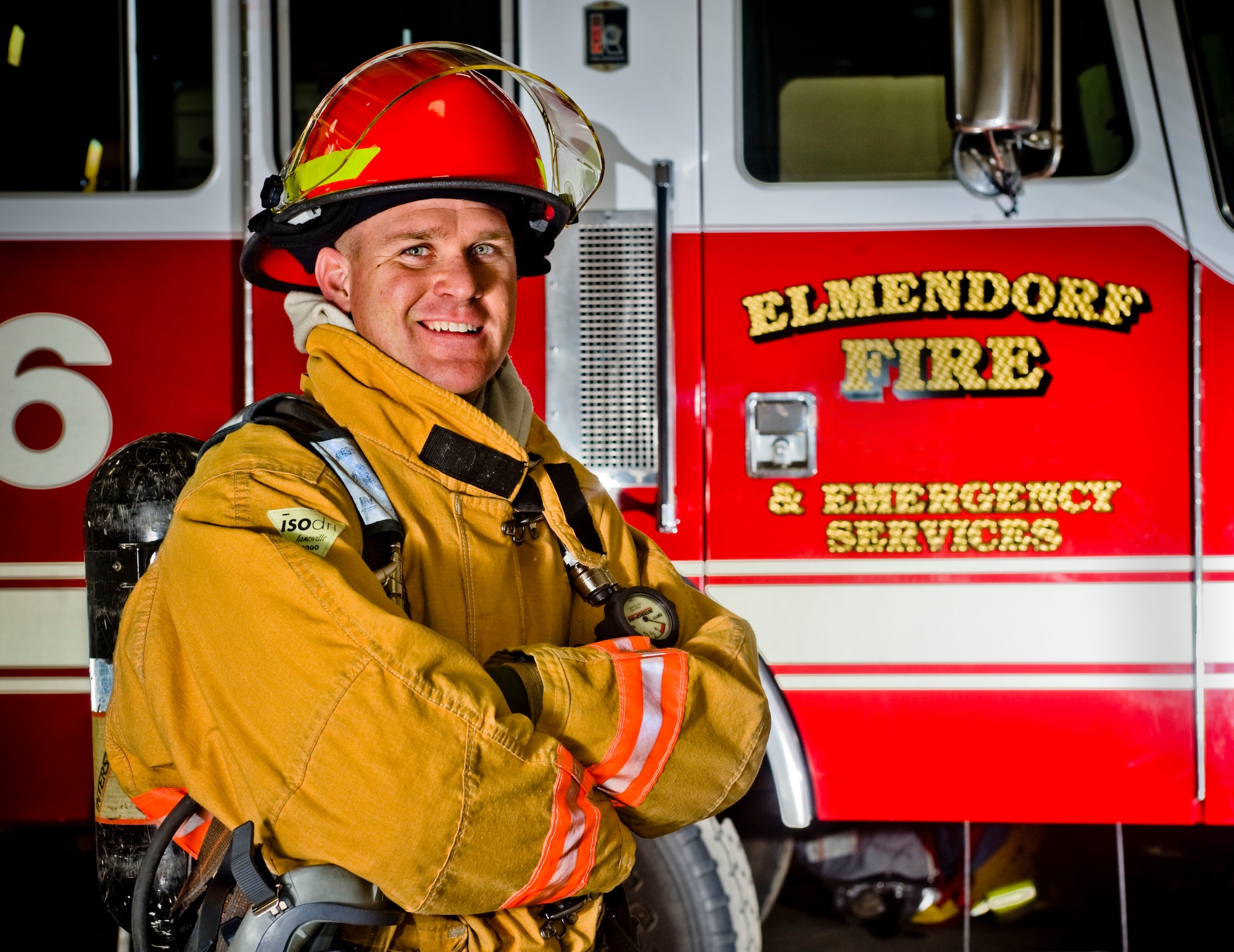 ELMENDORF AIR FORCE BASE, Alaska--Tech. Sgt. Jeffrey Tongate poses for a portrait April 21, 2009. Tongate is a fire fighter from the 3rd Civil Engineer Squadron and he also plays for the Alaska Wild, an indoor professional football team. (U.S. Air Force photo/Senior Airman Jonathan Steffen)  