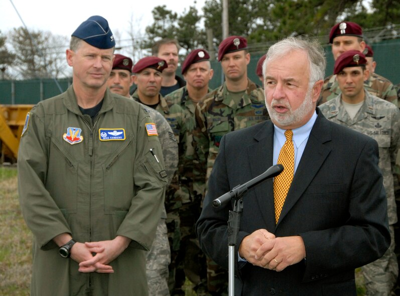 Congressman Tim H. Bishop speaks to the assembled group during the ground breaking ceremony on May 2, 2009. Members of the 106th Rescue Wing, elected officials, and the Friends of the 106th break ground for a new building to house the 103rd Rescue Squadron at F.S. Gabreski (ANG), Westhampton Beach.

(U.S. Airforce Photo/Tech Sgt. Frank P. Rizzo)

Photo Released by Capt. Alexander Q. Spencer, 631-723-7470