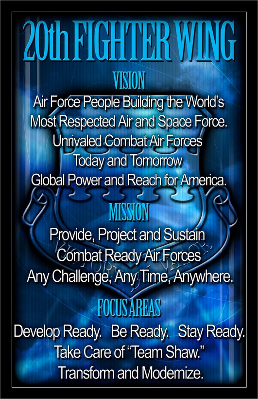 SHAW AIR FORCE BASE, S.C.-- Poster of the 20th FW Mission Statement. (U.S. Air Force Illustration by SrA Katherine McDowell)