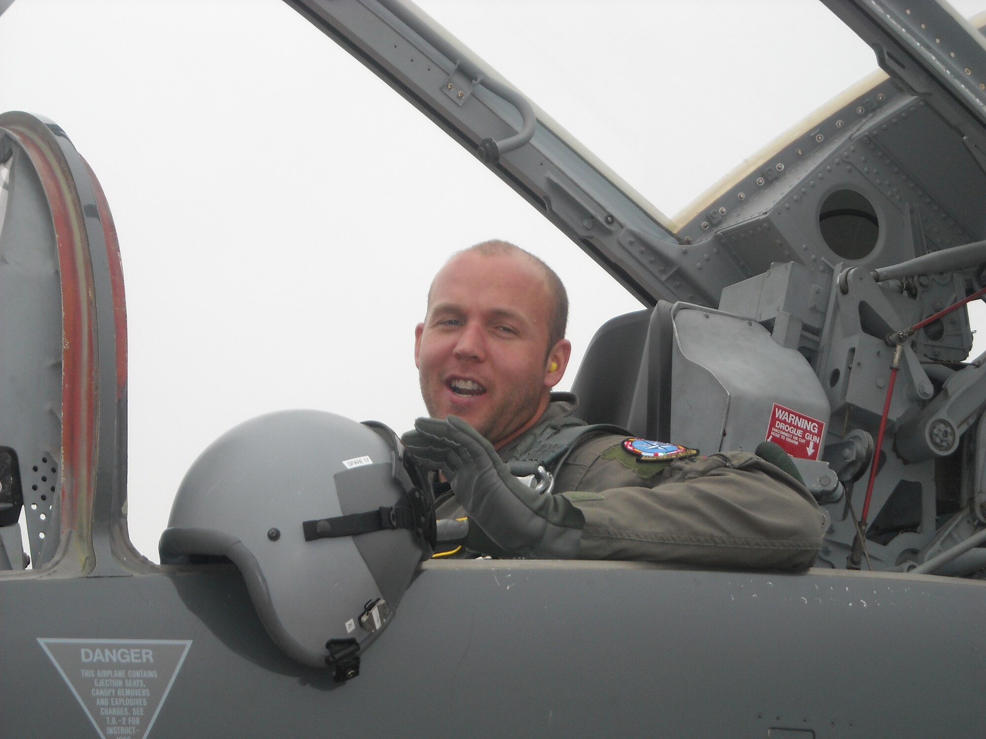Eight-time American Motorcycle Association National Enduro Champion Mike Lafferty prepares to dismount one of Sheppard’s T-38s during his visit to 80th Flying Training Wing May 6. Mr. Lafferty visited the 80th FTW May 4-6 to get a first-hand look at pilot training. 