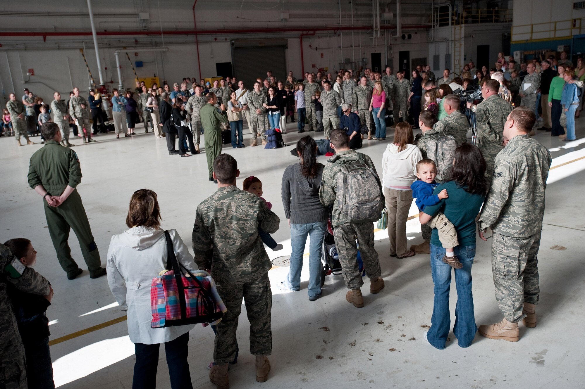 The commander of the 140th Wing, Brig. Gen. Trulan Eyre speaks to Airmen and family members about their up-coming mission to Joint Base Balad, Iraq. More than 200 members of the Colorado Air National Guard are deployed in support of Operation Iraqi Freedom. (U.S. Air Force photo/Master Sgt. John Nimmo, Sr.) (RELEASED)