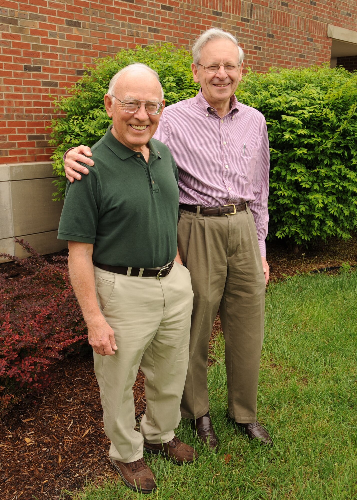 SCOTT AIR FORCE BASE, Ill. -- Holocaust survivors Jerry Koenig (left) and Fred Ashner spoke at the Scott Club April 30. (U.S. Air Force photo/Airman 1st Class Wesley Farnsworth)