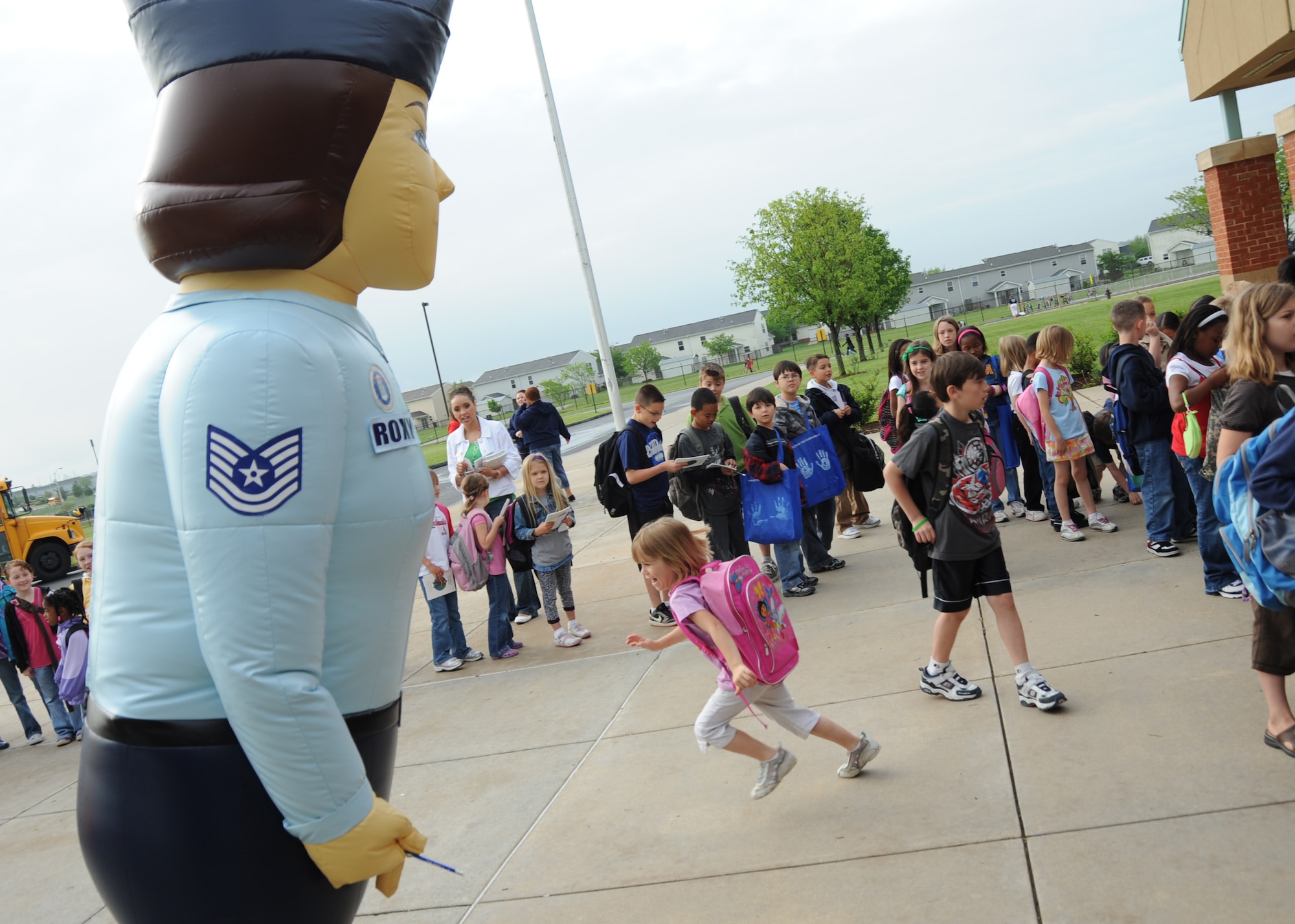 SCOTT AIR FORCE BASE, Ill. --Students play with Roxy the Recruiter during Week of the Military Child at Scott Elementary May 1.(U.S. Air Force photo/Staff Sgt. Paul Villanueva II) 