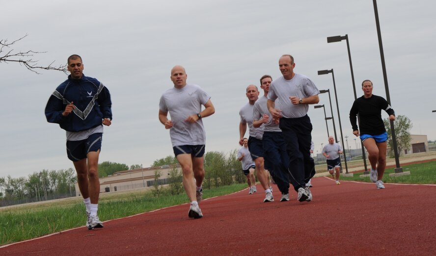 MCCONNELL AIR FORCE BASE, Kan. --Team McConnell members start a 5K Fun Run to raise money for the Air Force Assistance Fund, May 1. The runners raised money toward the base goal. (Photo by Senior Airman Roy Lynch)