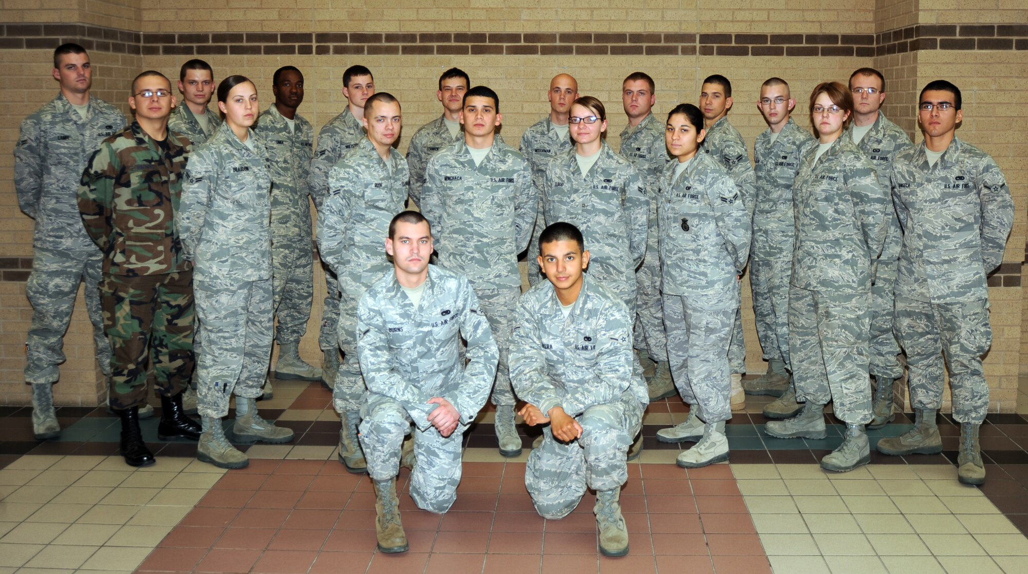 Congratulations to Team McConnell’s newest First Term Airman’s Center graduates who graduate today. First Row: Airmen William Burns, Joseph Rivera. Middle Row: Airmen First Class Jeffry Machott, Shannon Beaudoin,  Jason Rusk, Marcos Menchaca, Ashley Elrod, Celeste Lara, Airman Basic Marriah Olin, Airman Byron Fonseca. Back Row: Airman First Class Isaac Lampe, Justin Adkins, Chijioke Umeh, Eric Wietstruk, Brian Fenwick, Kyle  McDorman, Andrew Bundy, Stephen Roberts, Eric Miller, Airman Basic Joshua Parker. (Photo by Senior Airman Laura Suttles)