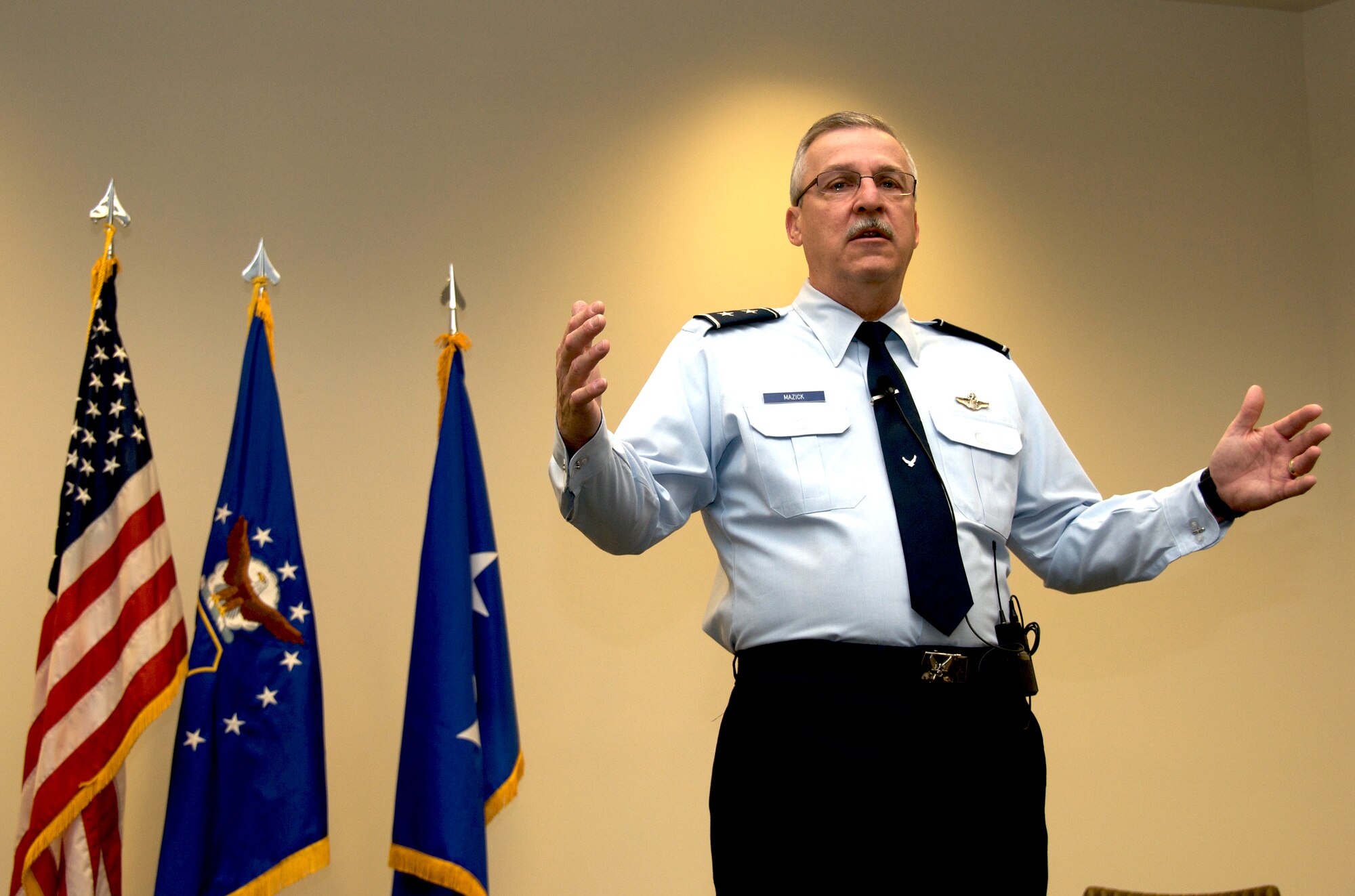 Just two weeks into his new job as the Air Force Reserve Command's vice commander, Maj. Gen. Martin Mazick visited reservists from the 403rd Wing for a town hall meeting May 2 at Keesler Air Force Base, Miss.  The general discussed the Air Force budget, the association program, manning levels, suicide prevention, the new AFRC command chief and the future of AFRC.  Later that day, General Mazick was the guest of honor at the promotion ceremony for Brig. Gen. James Muscatell, 403rd Wing commander.