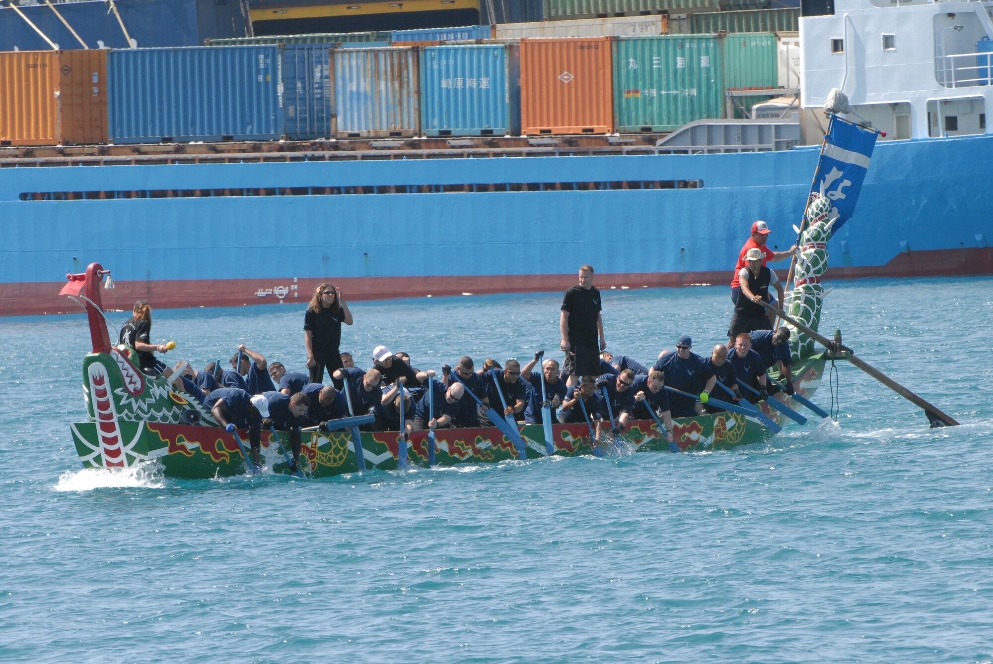 Kadena’s men's team finishe in third place at the Dragon Boat race May 5 at Tomari Port in Naha City, Okinawa, Japan.The race, which caps off the week-long series of Japanese holidays called Golden Week, has been held annually for centuries in Okinawa. (U.S. Air Force photo/Airman 1st Class Amanda Grabiec)