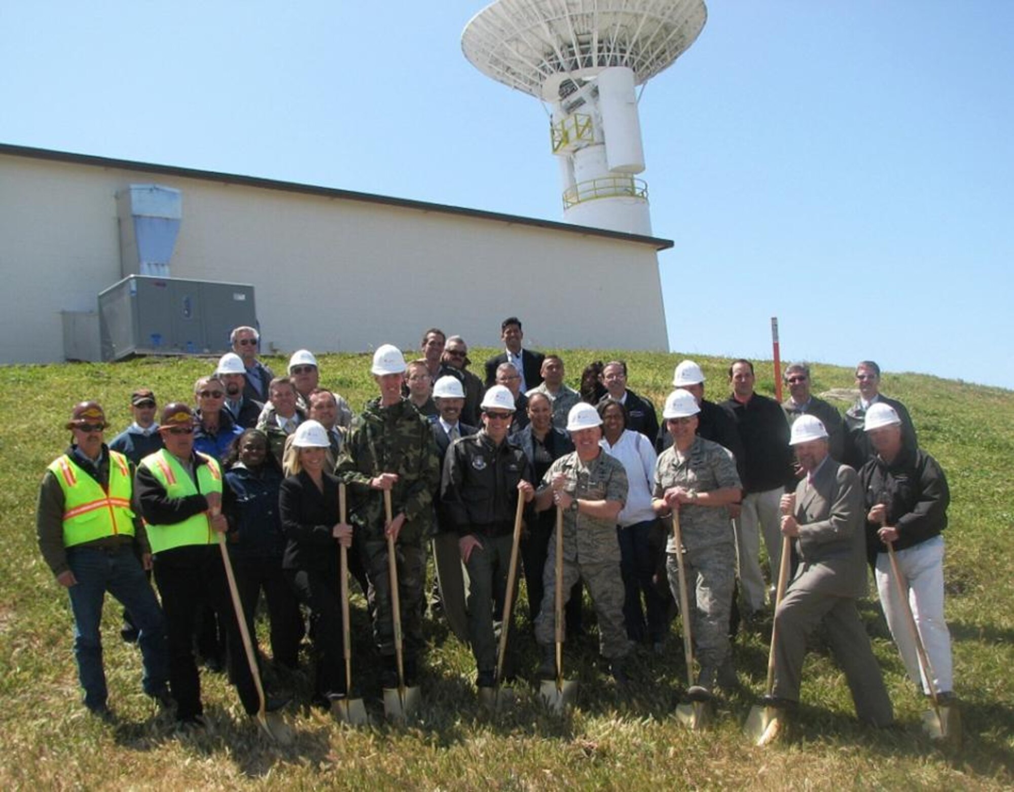 VANDENBERG AIR FORCE BASE, Calif. --  Members of the Launch Range Systems Wing Team prepare to break ground for a new telemetry antenna for the Western Range here. Once complete, the antenna will sit atop a rigid 60-foot riser and reach 113 feet in the air. (Courtesy photo)