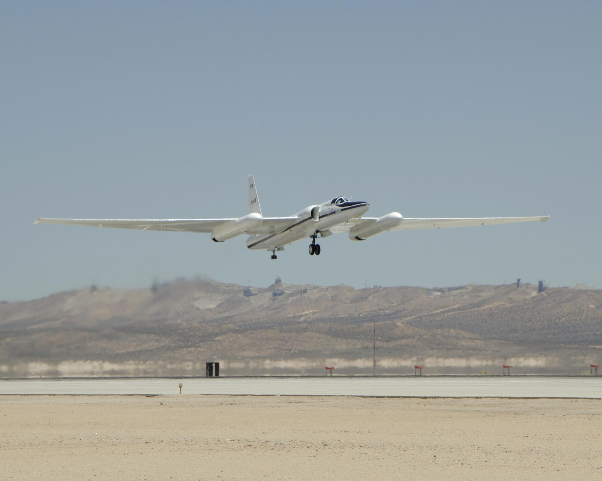 The Earth Resources-2 Satellite, or ER-2, is a high-altitude airborne science aircraft based at the NASA Dryden Flight Research Center at Edwards Air Force Base, Calif.  It will be featured at Air Force Materiel Command's Freedom's Call Tattoo, June 26, on the grounds of the National Museum of the United States Air Force.  (NASA Photo)
