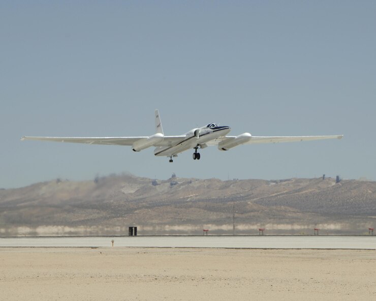 The Earth Resources-2 Satellite, or ER-2, is a high-altitude airborne science aircraft based at the NASA Dryden Flight Research Center at Edwards Air Force Base, Calif.  It will be featured at Air Force Materiel Command's Freedom's Call Tattoo, June 26, on the grounds of the National Museum of the United States Air Force.  (NASA Photo)