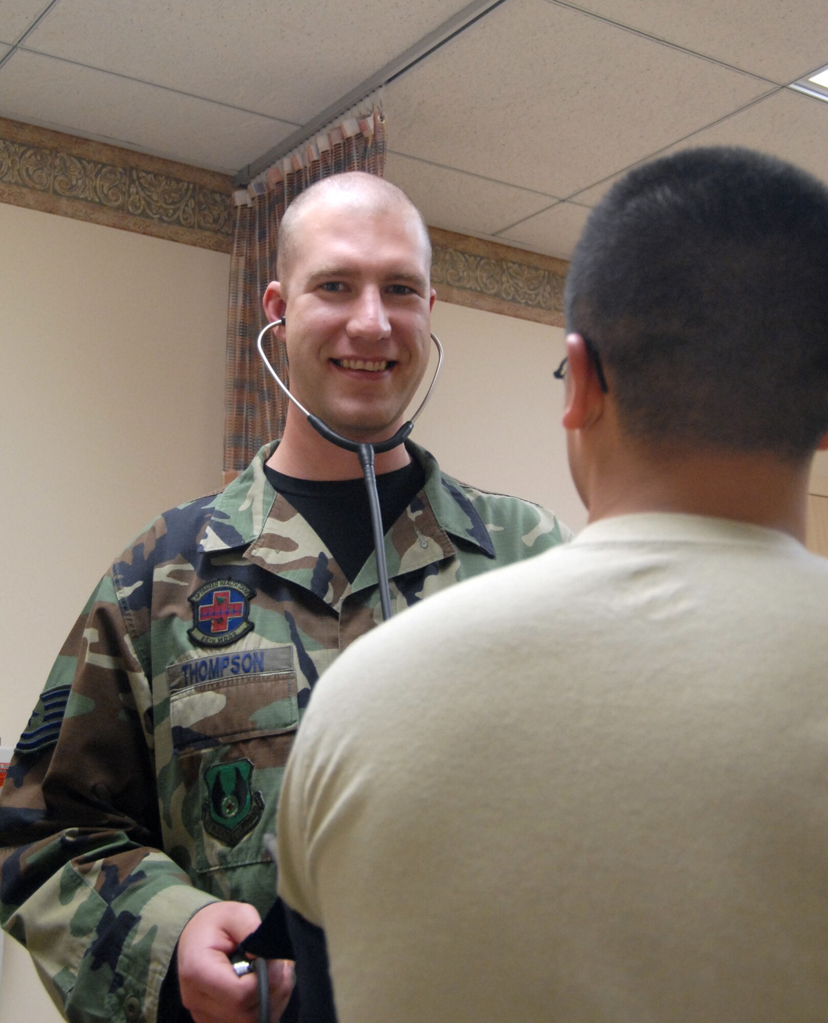 Tech. Sgt. Jerry Thompson, 95th Medical Operations Squadron, was recently accepted into the Medical Service Corps commissioning program and will commission May 20.  After four weeks of Commissioned Officer's Training in Maxwell AFB, Ala., he and his family will relocate from Edwards to Grand Forks AFB, N.D.  He will then attend technical training school for healthcare administration studies at Sheppard AFB, Texas. (U.S. Air Force photo/Staff Sgt. Angelique Smythe)