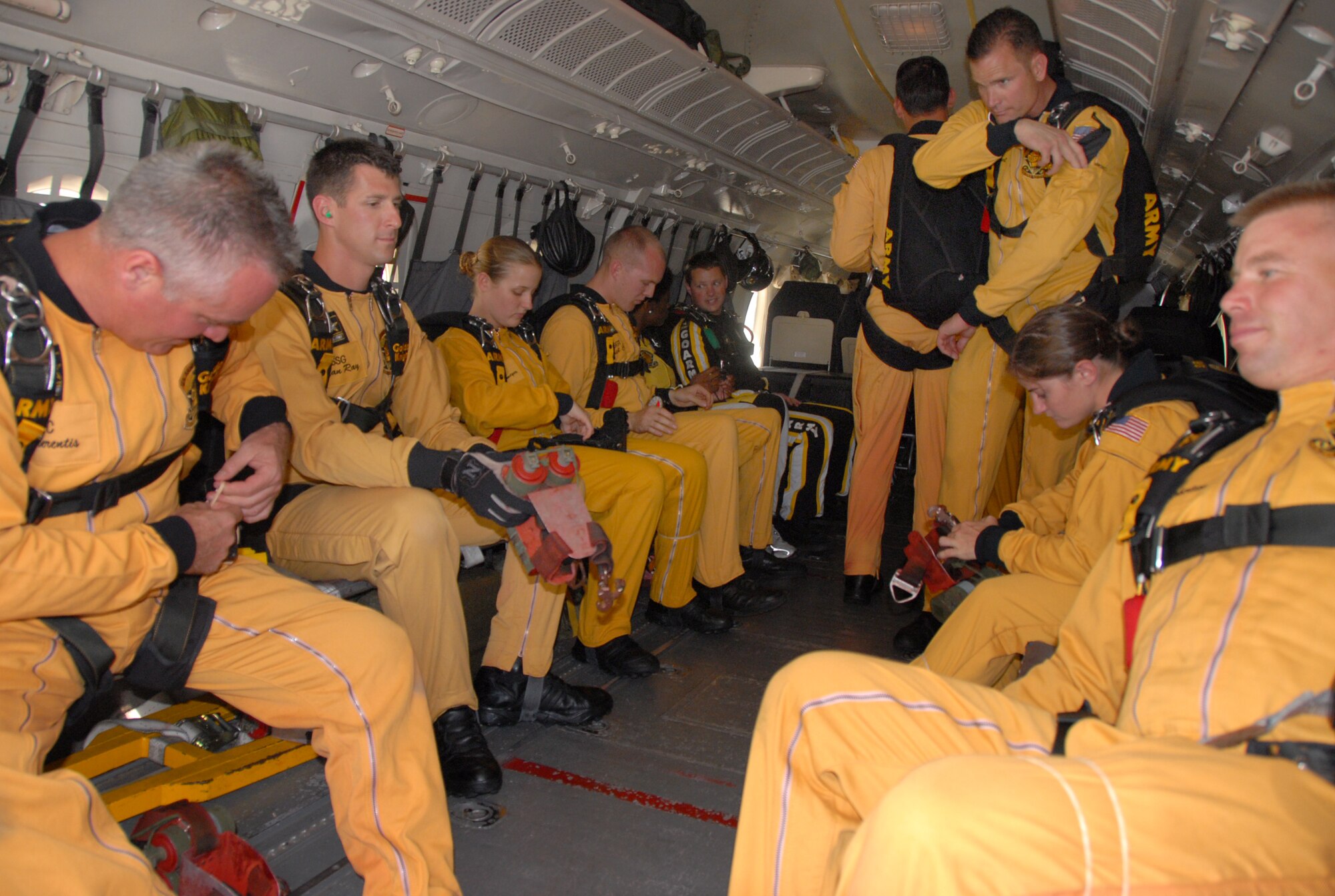 The Golden Knights team get ready to make a practice jump May 1 in preparation for the Robins Air Show.  U.S. Air Force photo by Wayne Crenshaw