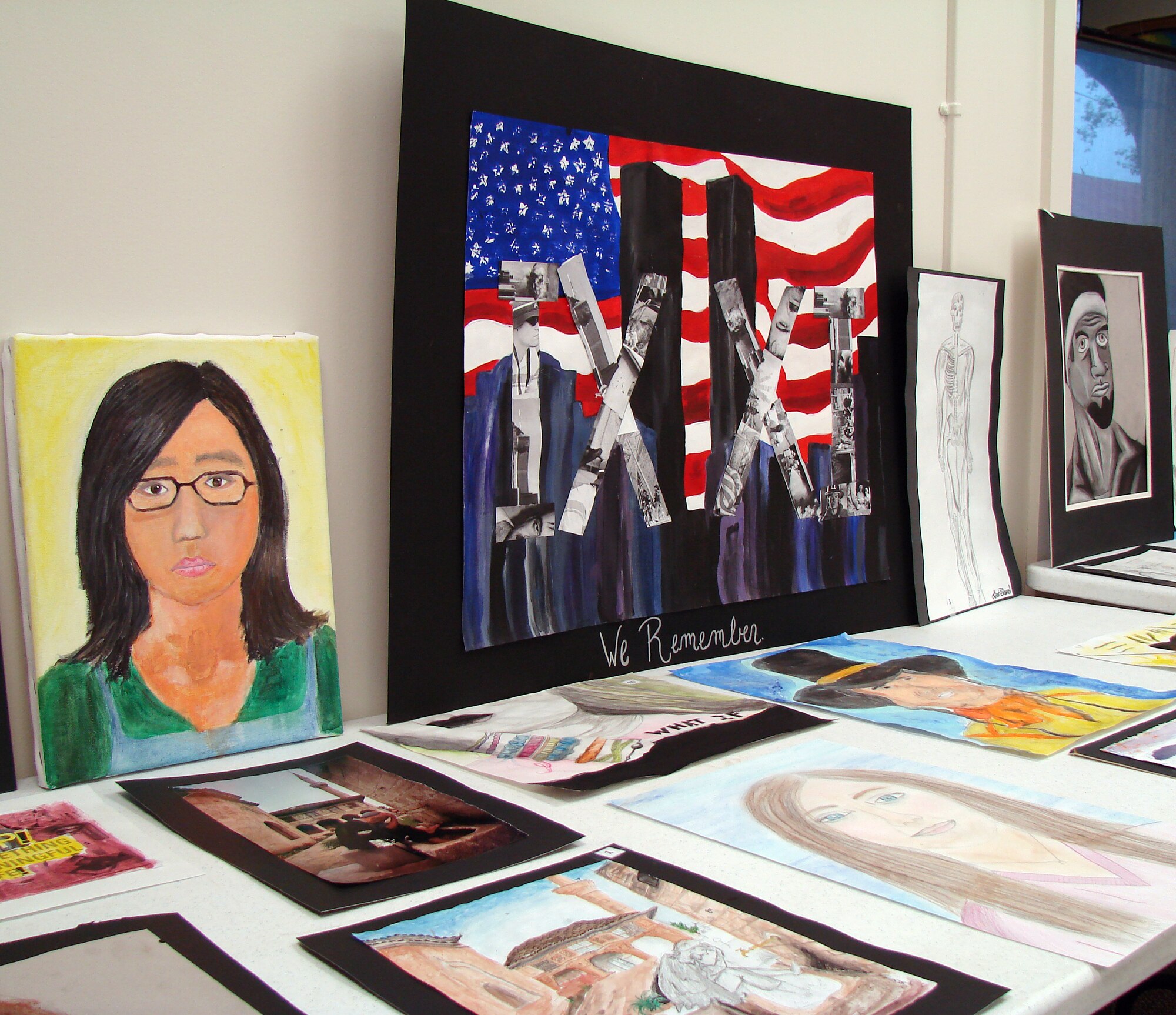 Artwork by students from the Oklahoma Bible Academy in Enid was on display in the Community Chapel Activity Center on base Thursday morning as part of the Vance Chapel’s observance of the 58th annual National Day of Prayer. (U.S. Air Force photo/Joe B. Wiles)