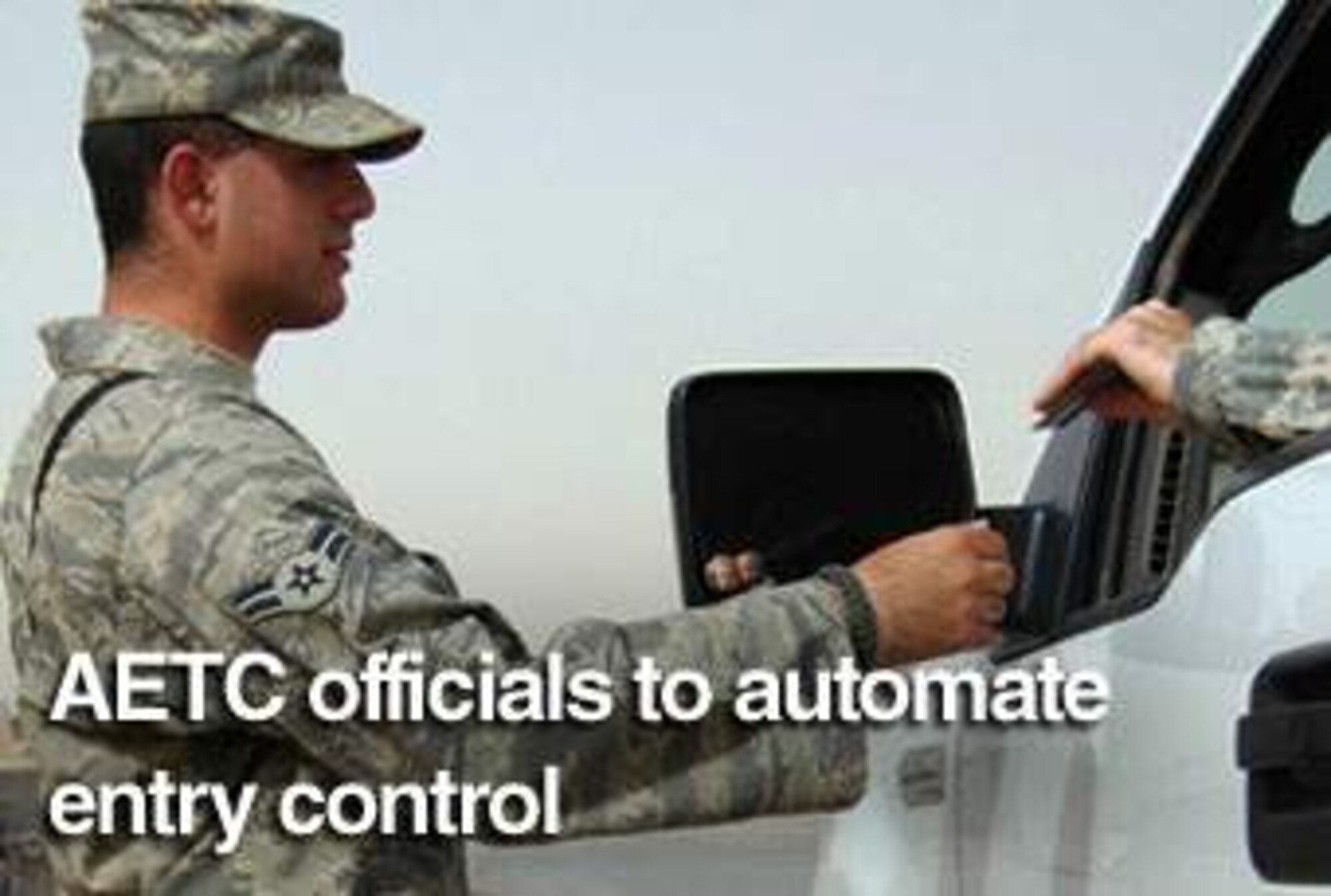 Drivers pulling up at gates on Air Education and Training Command bases will enter bases using the Defense Biometric Identification System where gate guards use hand-held scanners to read the bar codes on common access cards. (U.S. Air Force photo illustration)