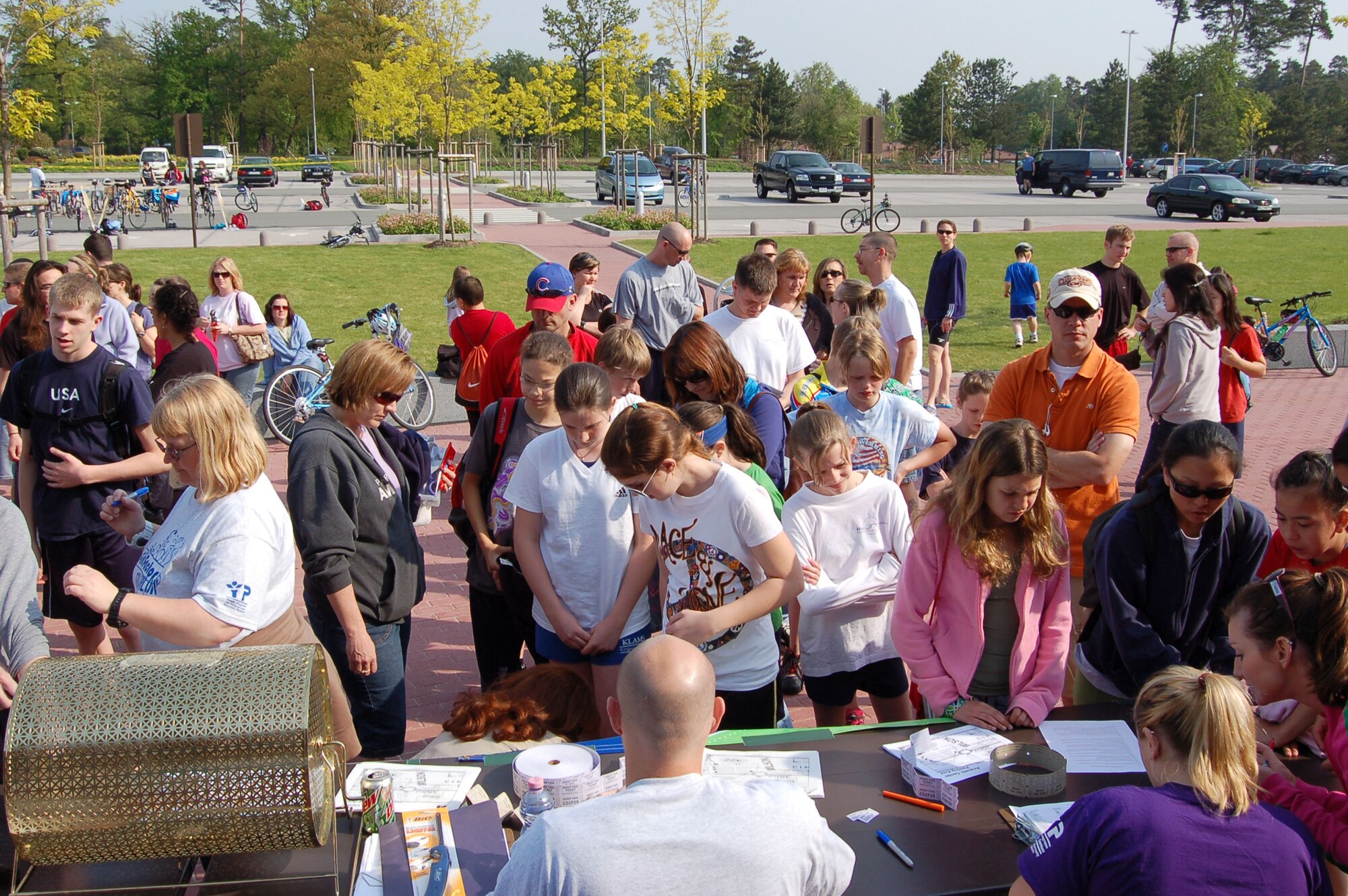 Members of the Kaiserslautern Military Community register for the FitFactor Triathlon, Ramstein Air Base, Germany, May 3, 2009. This was the first year the event took place. (U.S. Air Force photo by Senior Airman Amanda Dick)
