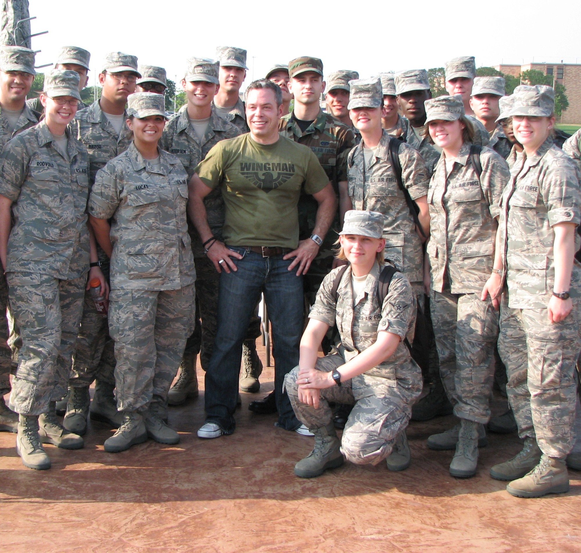 Bernie McGrenahan takes a picture after his Happy Hour Comedy Tour May 7. Mr. McGrenahan delivers a powerful message about drug and alcohol abuse during his show by sharing personal experiences while lightening the mood with a few laughs. (U.S. Air Force Photo / Amn Adawn Kelsey)