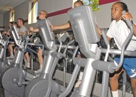 4/20/2009 - Air Force Basic Military Training trainees from the 319th Training Squadron work out at the Gateway Fitness Center. The trainees are preparing for their final physical fitness test. (U.S. Air Force photo/Sid Luna) 