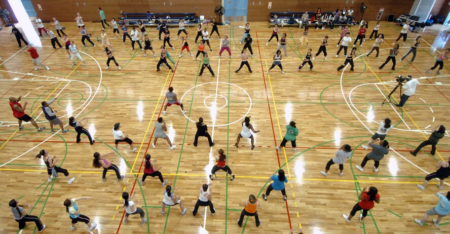 YOKOTA AIR BASE, Japan -- More than 75 people took part in Yokota's Latin American Club first-ever Zumbathon May 9 at the Samurai Fitness Center. Zumba, which combines Latin music and dance with easy to follow moves, is currently one of the fastest growing fitness programs in the world. Zumba classes are offered from 5-6 a.m. Wednesdays and 9-10 a.m. on Saturdays at the fitness center annex. (U.S. Air Force photo/Master Sgt. Matt Summers)