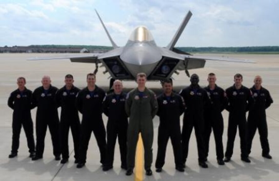 2009 F-22 Raptor Demo Team:  (from left)  Staff Sgt. Joel Herman, Staff Sgt. David Hirsch, Staff Sgt. William Rotroff, Staff Sgt. Michael Mauriello, Chief Master Sgt. Mark Wilder, Maj. Dave Skalicky, Master Sgt. Greg Gappert, Tech. Sgt. Gabriel Sistrunk, Senior Airman Jeff Cunningham, Senior Airman Christian Koenig, Senior Airman Daniel Glabinski.  Not pictured:  Staff Sgt. Pete Bleignier and Staff Sgt. Jesse Churchill.  (U.S. Air Force photo/Senior Airman Zachary Wolf)