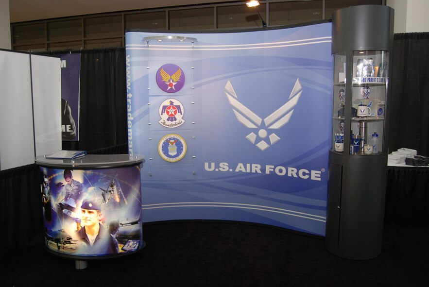 ALEXANDRIA, Va. - The display of the Air Force Trademark and Licensing Office who became the first military service to showcase their trademarks at the U.S. Patent and Trademark Office's annual expo May 8. (U.S. Air Force Photo/Jessica O'Haver)