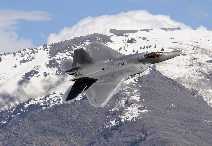 An F-22A Raptor from Holloman Air Force Base, N.M., fly's over Hill AFB, Utah during Combat Hammer, May 7. Combat Hammer performs 65 percent of there operations at the Utah Test and Training Range.  (U.S. Air Force photo/Senior Airman Michael Means)
