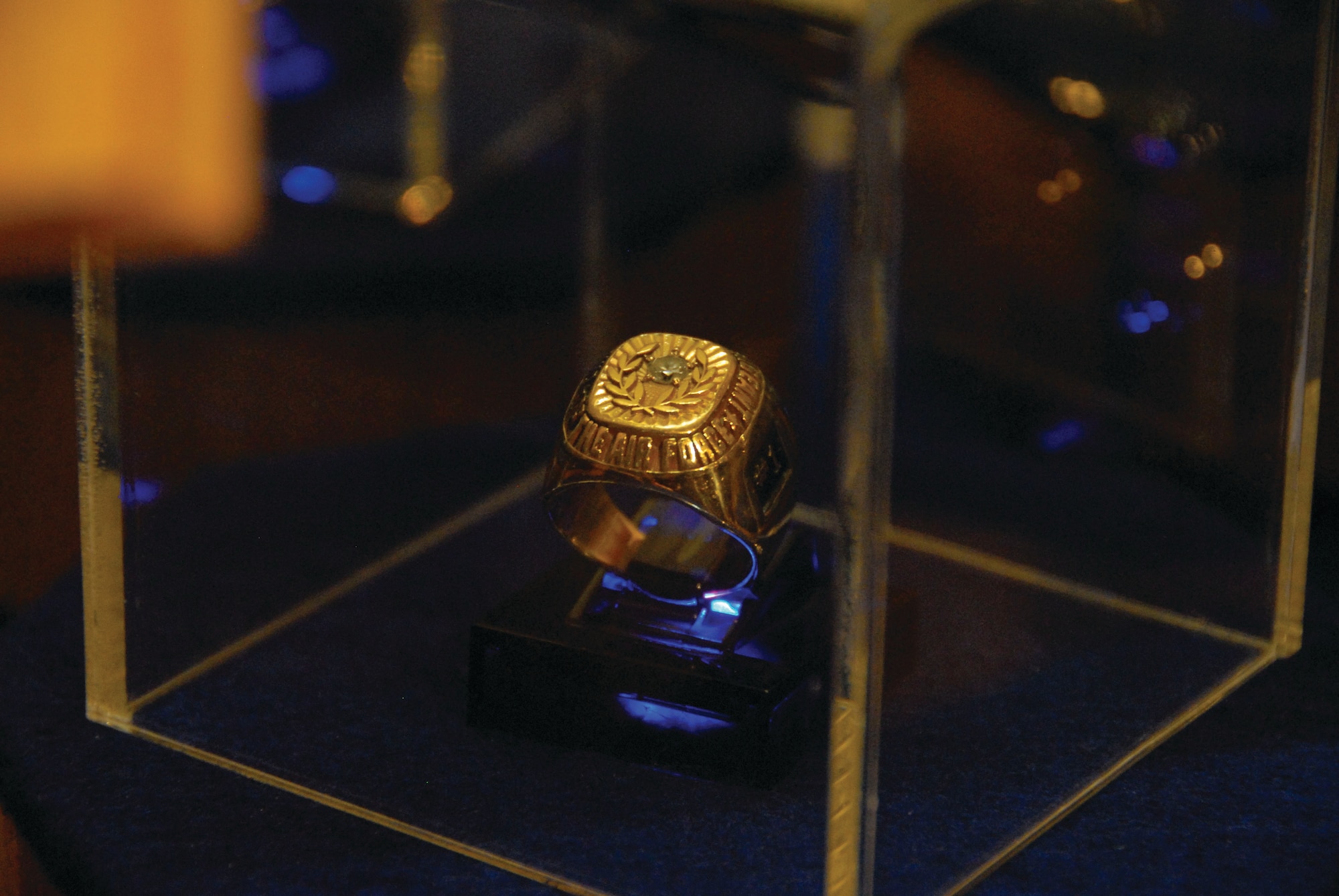 Paul Wesley Airey’s Chief Master Sgt. of the Air Force ring is now on permanent display at Gunter’s Enlisted Heritage Hall museum.  Chief Airey, who was a frequent visitor to EHH and the Senior NCO Academy, donated the ring in his will. (U.S. Air Force photo by Jamie Pitcher)